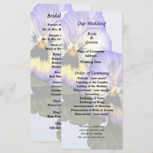Trouwprogramma Pansy Duo Programmakaart (Voorkant / Achterkant)