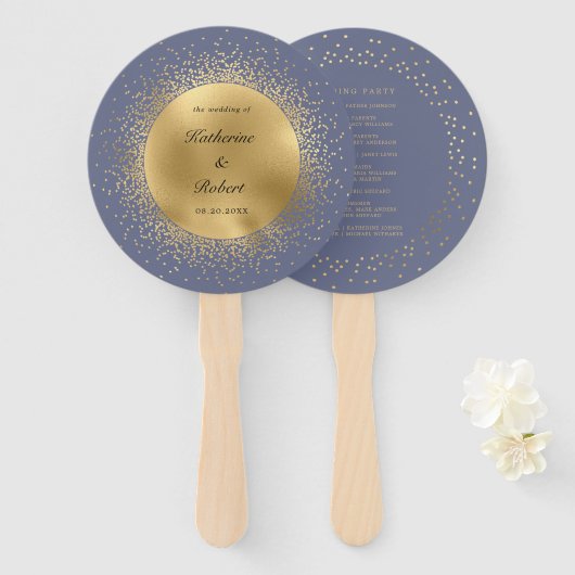 Trouwprogramma Pastel Hemels Goud Maan Handwaaier (Voorkant en achterkant)
