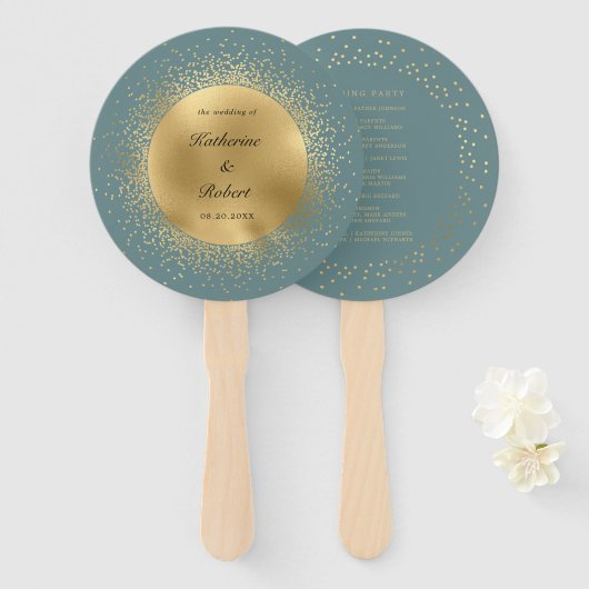 Trouwprogramma Pastel Hemels Goud Maan Handwaaier (Voorkant en achterkant)