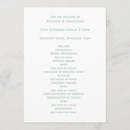 Trouwprogramma Peppermint Butterflies Heart Programmakaart (Achterkant)