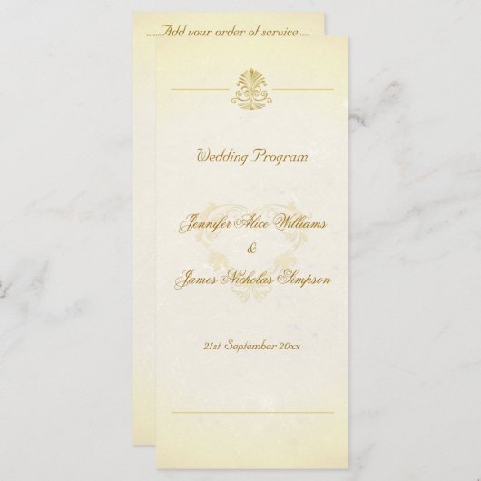 Trouwprogramma  perkament papier stijl programmakaart (Voorkant / Achterkant)