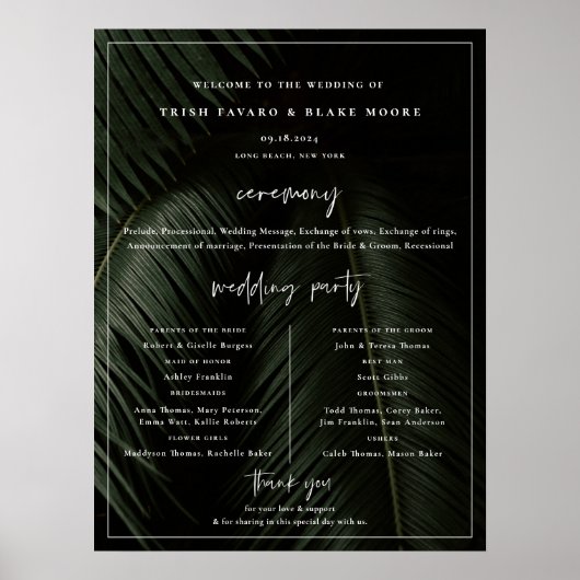 Trouwprogramma-poster voor Moody Tropics Poster (Voorkant)