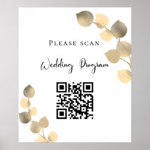 Trouwprogramma QR-code eucalyptus goud Poster