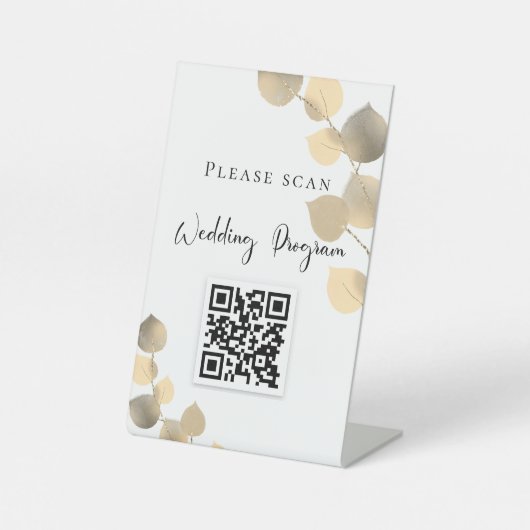 Trouwprogramma QR-code eucalyptus goud Reclamebord Met Voetstuk (Voorkant)