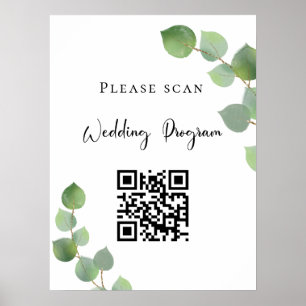 Trouwprogramma QR-code eucalyptus groen Poster