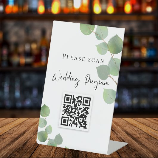 Trouwprogramma QR-code eucalyptus groen Reclamebord Met Voetstuk