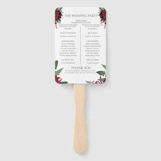 Trouwprogramma | Rich Burgundy Marsala Floral Handwaaier (Achterkant)