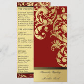 Trouwprogramma - Rood & Goud Shimmer Bloemen Programmakaart (Voorkant / Achterkant)