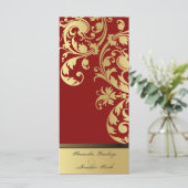 Trouwprogramma - Rood & Goud Shimmer Bloemen Programmakaart (Staand voorkant)