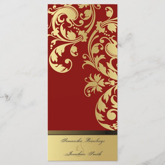 Trouwprogramma - Rood & Goud Shimmer Bloemen Programmakaart (Voorkant)