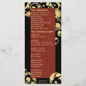 Trouwprogramma - Rood & Goud Textuur Bloemen Programmakaart (Achterkant)