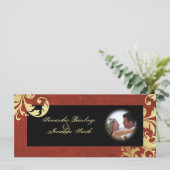 Trouwprogramma - Rood & Goud Textuur Bloemen Programmakaart (Staand voorkant)