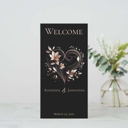 Trouwprogramma-Roos Gouden Bloemen met een Hart (Staand voorkant)