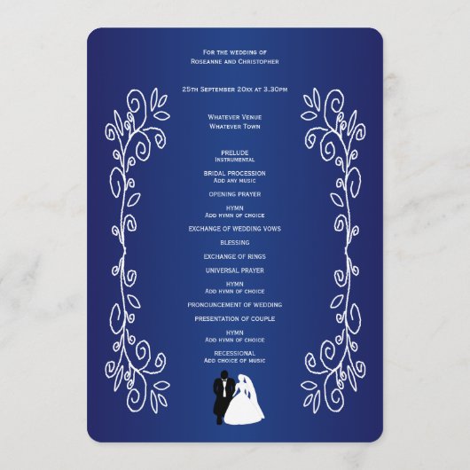 Trouwprogramma Royal Blue Coloured Bruid Groom Programmakaart (Achterkant)