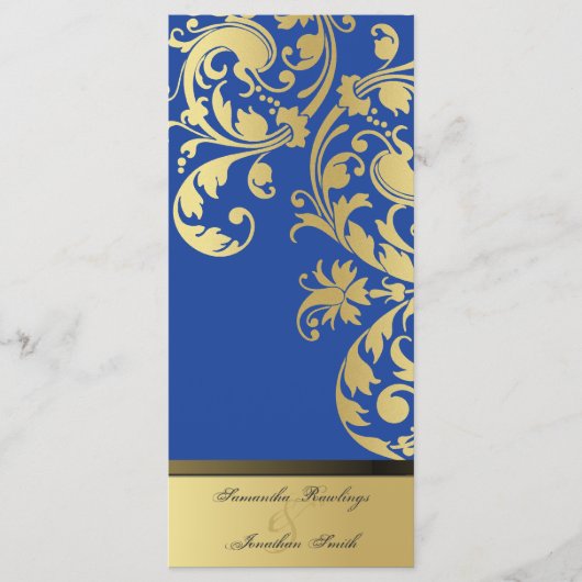 Trouwprogramma - Royal Blue & Gold Shimmer Bloemen Programmakaart (Voorkant)