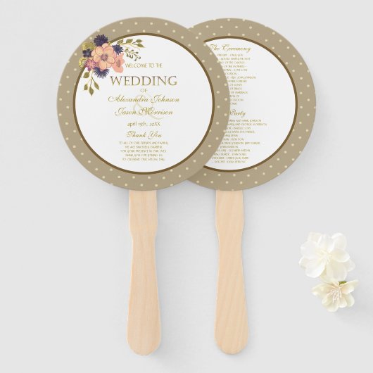 Trouwprogramma Roze Goud Bloem Handwaaier (Voorkant en achterkant)