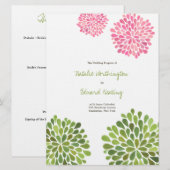 Trouwprogramma Roze Groene Bloem Bloesems Programmakaart (Voorkant / Achterkant)