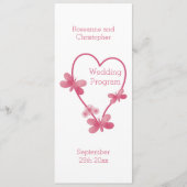 Trouwprogramma Roze Hart en Vlinders Programmakaart (Voorkant)