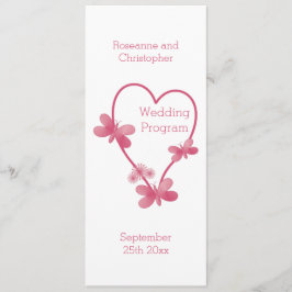 Trouwprogramma Roze Hart en Vlinders Programmakaart