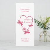 Trouwprogramma Roze Hart en Vlinders Programmakaart (Staand voorkant)