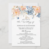 Trouwprogramma Roze Perzik Bloesem Blauw Kaart (Voorkant)