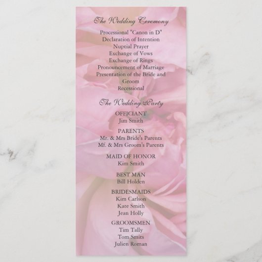 Trouwprogramma - Roze Rose Kaart (Achterkant)