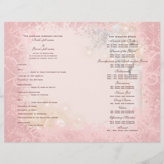 Trouwprogramma roze wit grillig (Voorkant)
