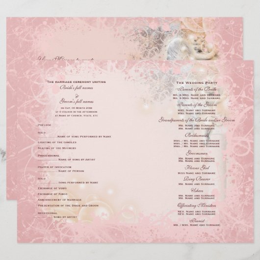 Trouwprogramma roze wit grillig (Voorkant / Achterkant)