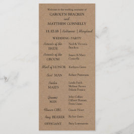 Trouwprogramma | rustiek kraftpapier programmakaart