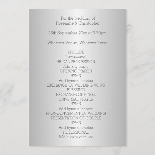 Trouwprogramma Silver Hearts Programmakaart (Achterkant)