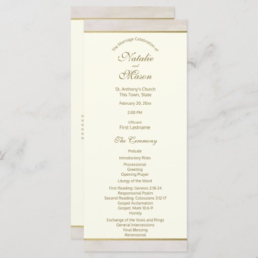 Trouwprogramma steen en gouden accent programmakaart (Voorkant / Achterkant)