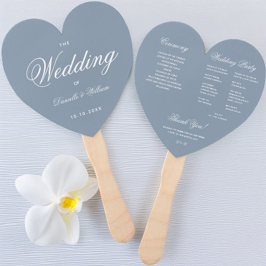 Trouwprogramma Stofblauw Hart Elegant Schrift Handwaaier