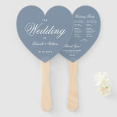 Trouwprogramma Stofblauw Hart Elegant Schrift Handwaaier (Voorkant en achterkant)