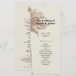 Trouwprogramma strand bruine palmboom vintage menu