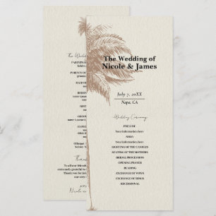 Trouwprogramma strand bruine palmboom vintage menu
