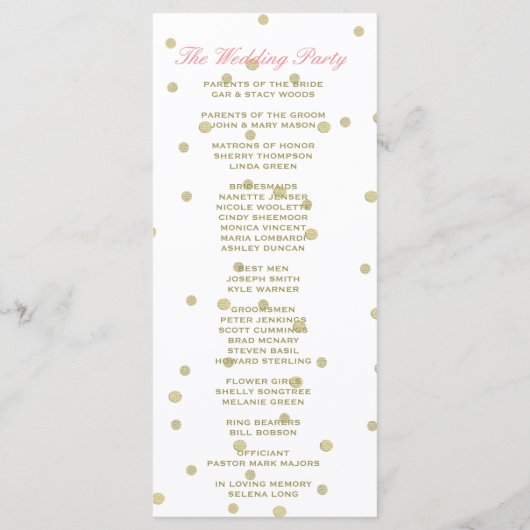 Trouwprogramma | Strepen, Rozen, gouden Confetti Programmakaart (Achterkant)