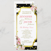 Trouwprogramma | Strepen, Rozen, gouden Confetti Programmakaart (Voorkant / Achterkant)