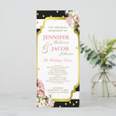 Trouwprogramma | Strepen, Rozen, gouden Confetti Programmakaart (Staand voorkant)