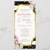 Trouwprogramma | Strepen, Rozen, gouden Confetti Programmakaart (Voorkant)