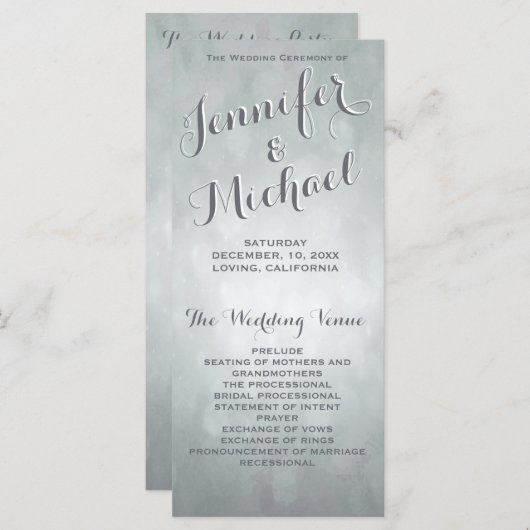 Trouwprogramma | Subtiele zilveren highlights Programmakaart (Voorkant / Achterkant)