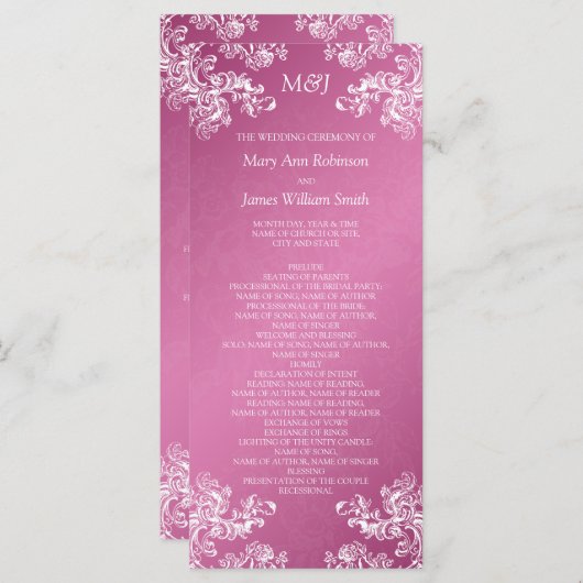 Trouwprogramma  Swirls 2 Roze Programmakaart (Voorkant / Achterkant)