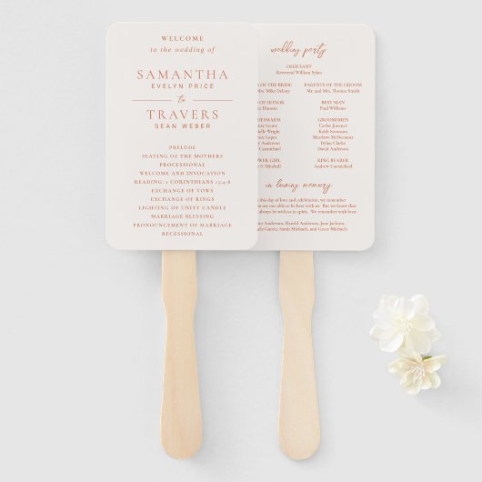 Trouwprogramma 'Traditional Copper Elegant' Handwaaier (Voorkant en achterkant)