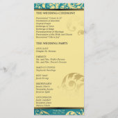 Trouwprogramma - Turquoise & Gouden Shimmer Bloeme Programmakaart (Achterkant)