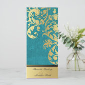 Trouwprogramma - Turquoise & Gouden Shimmer Bloeme Programmakaart (Staand voorkant)