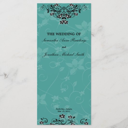 Trouwprogramma - Turquoise kroonluchter Bloemen Programmakaart (Voorkant)