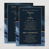 Trouwprogramma van Navy Blue Marmer Bruidsfeest Programmakaart (Voorkant / Achterkant)