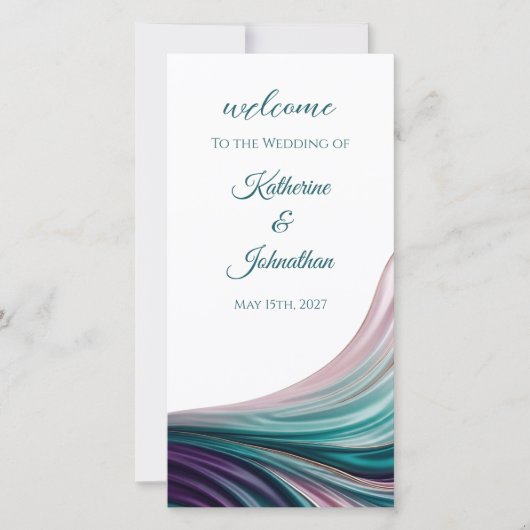 Trouwprogramma van zijde in Teal & Blush (Voorkant)