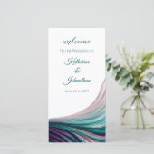 Trouwprogramma van zijde in Teal & Blush (Staand voorkant)