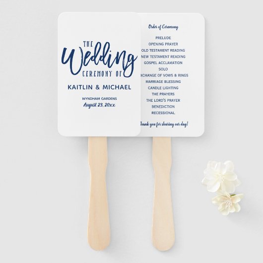 Trouwprogramma ventilatoren | Brush Script - Marin Handwaaier (Voorkant en achterkant)