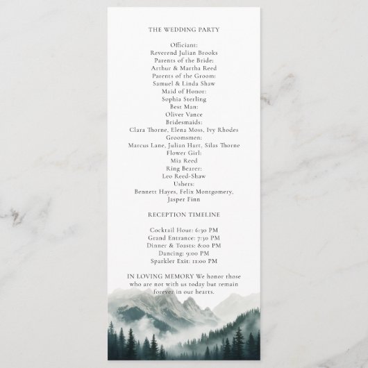 Trouwprogramma Verdant Peaks Mountain Programmakaart (Achterkant)